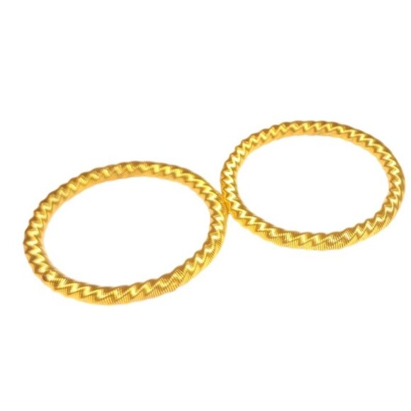 Gold-Toned Twisted Coil Metal Bangles 80s Funky Valley Girl - Picture 2 of 3